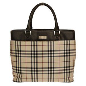 BURBERRY Logo Nova Check Tote Hand Bag Canvas Leather Beige Brown